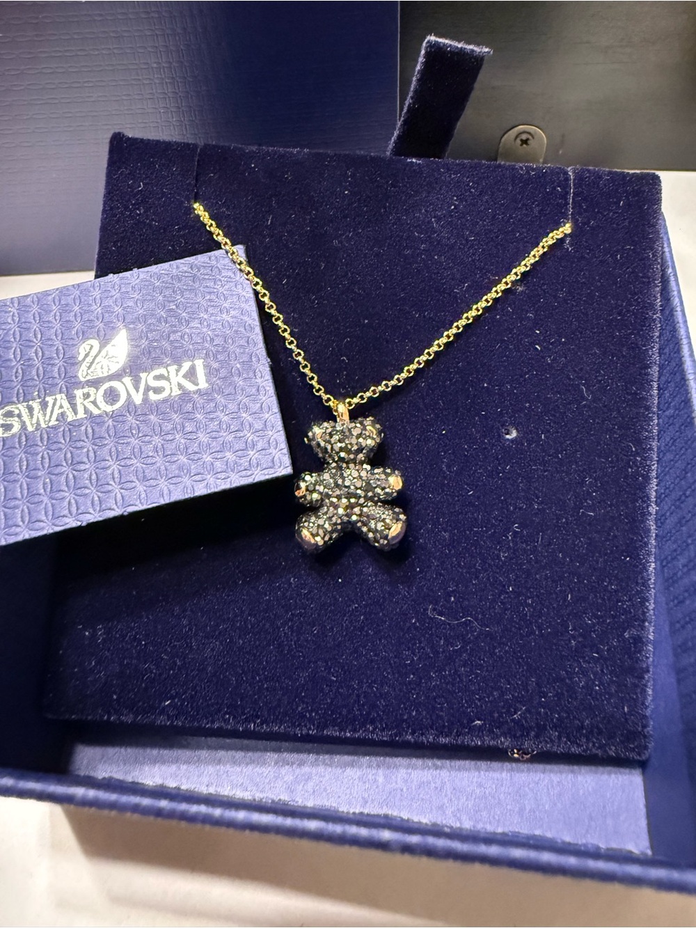 Swarovski Teddy 3D Black Rose Gold Plating Pendant Necklace Authentic COA NEW